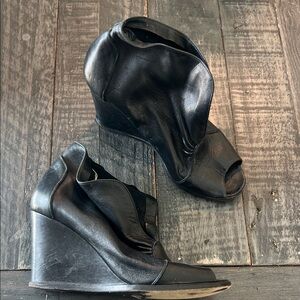 Elegant Black Leather Wedge Sandals